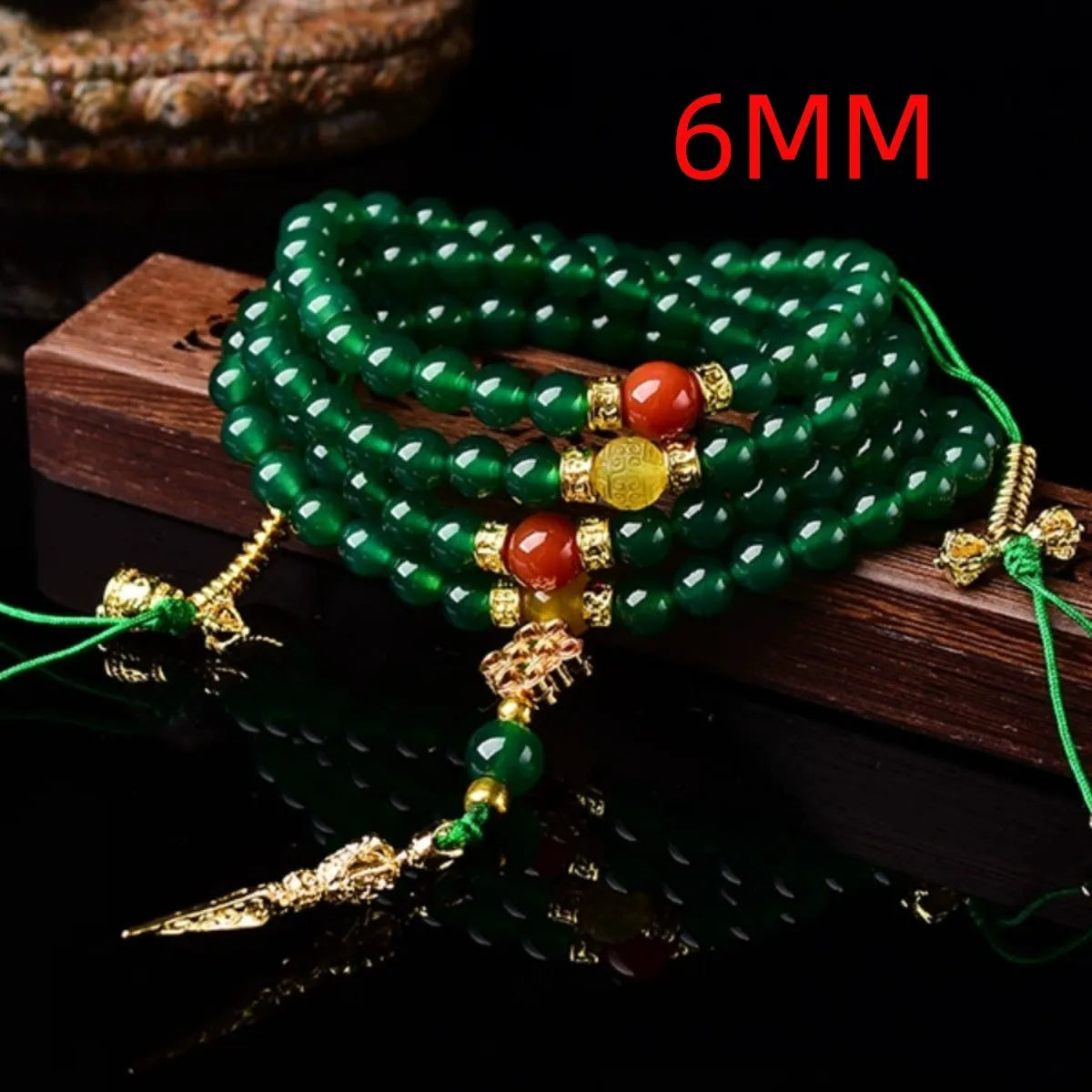Brazilian natural green agate multi-circle bracelet for men and women on a wrist.