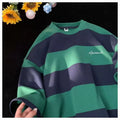 Striped half sleeve shirt in green and white, Japanese-style pullover with loose fit for men.