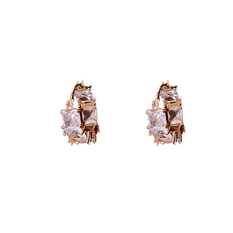 Women's gold-tone copper U-shaped geometric earrings with micro-inlaid zircon