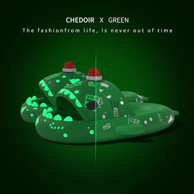 Luminous shark slippers in black, red, green, and purple for couple home wear with non-slip EVA sole