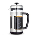 1000ml glass French press coffee maker with brewing filter and tea infuser, shown in black or light gray.