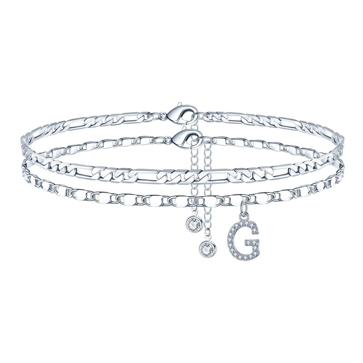 Copper double circle anklet with alphabet letters and silver colour finish