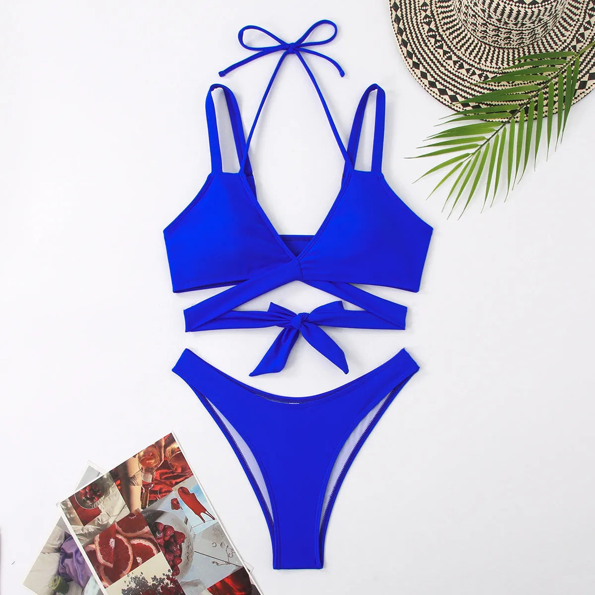 Women's solid colour strap bikini swimsuit in five colour options