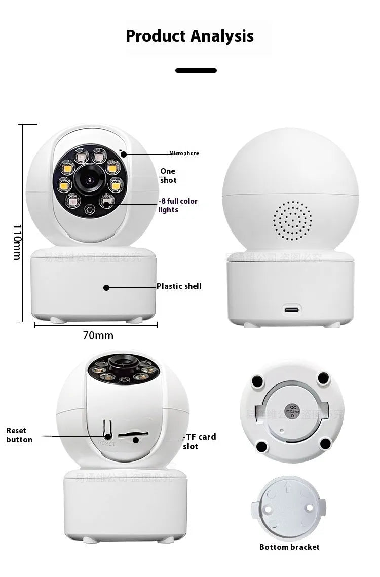 1080p HD home security camera with dual-light panoramic view and ceiling mount bracket