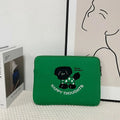 Cute laptop inner bag with animal pattern, green cat design, polyester material, anti-fall shockproof, fits 13.3-15.6 inch notebooks