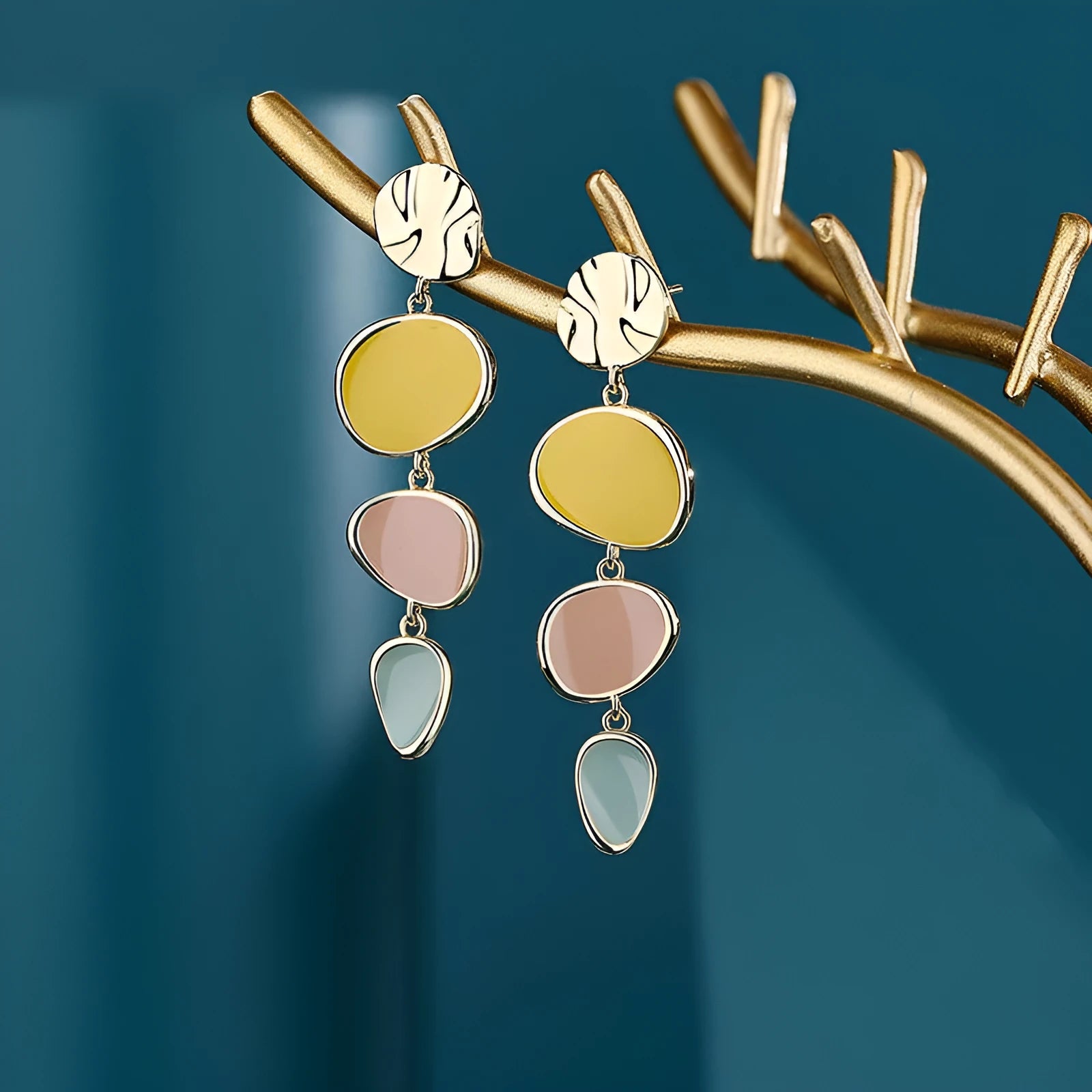 Morandi three-colour oil drip wafer earrings with sterling silver posts on alloy disc