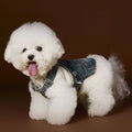 Dog wearing denim suspender skirt sleeveless cotton pet clothing for small and medium breeds