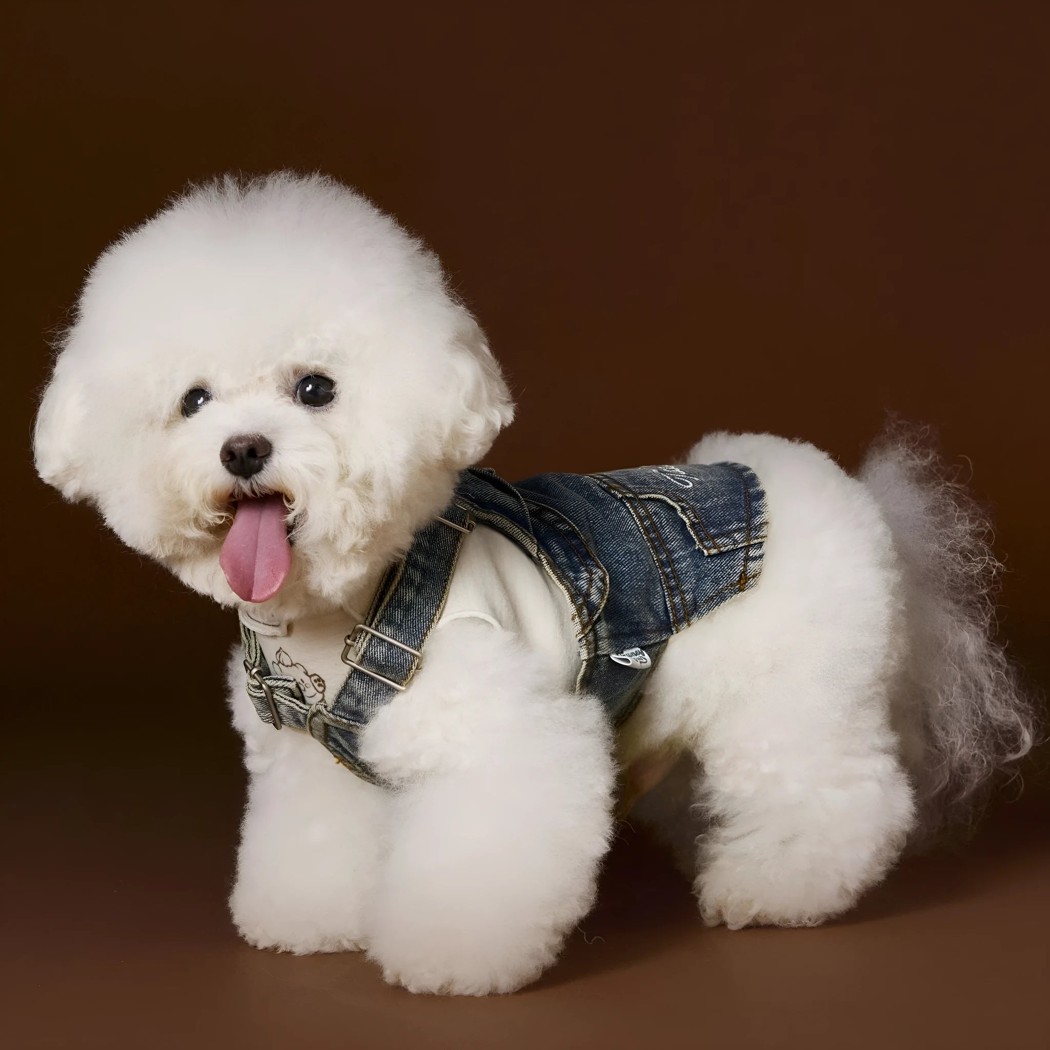 Dog wearing denim suspender skirt sleeveless cotton pet clothing for small and medium breeds