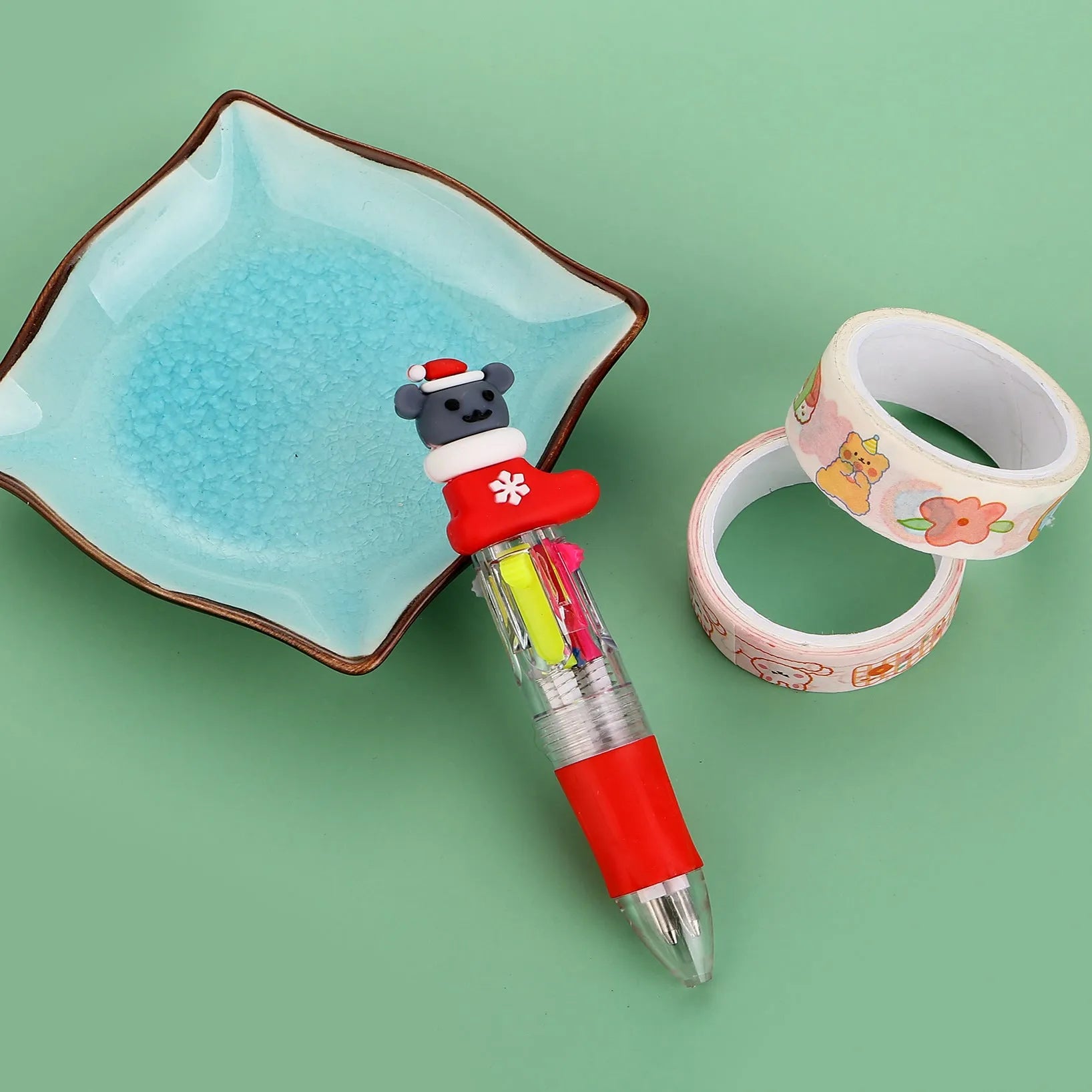 11cm Christmas four-colour ballpoint pen with press button and festive designs