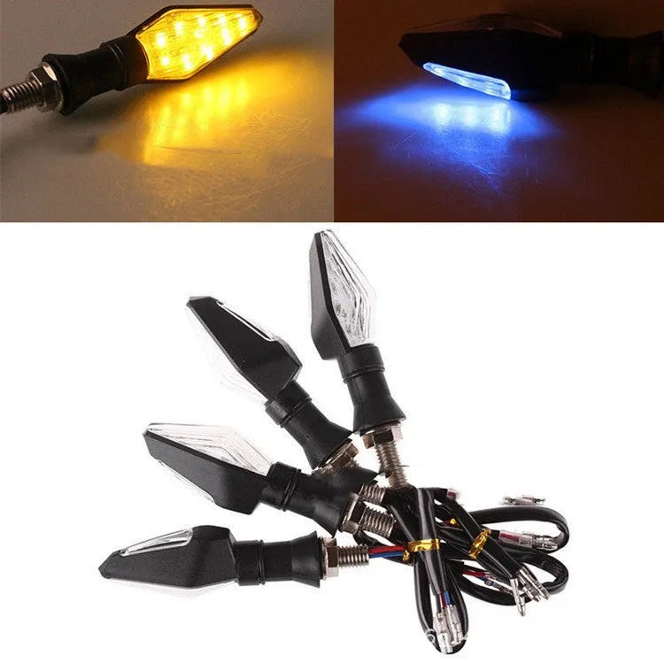 Motorcycle turn signal lights with double-sided luminous yellow blue LED illumination