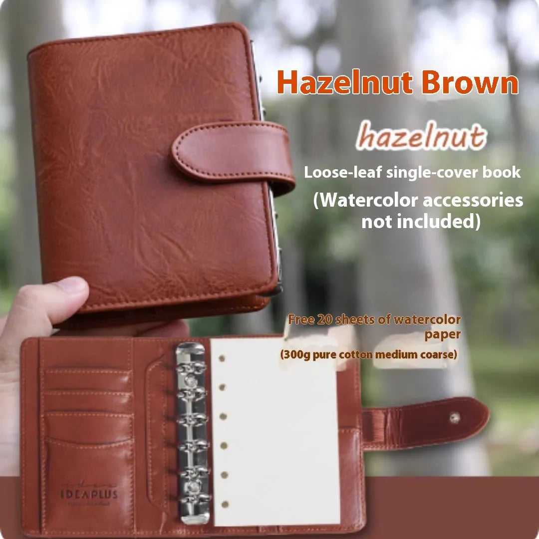 A7 mini loose-leaf watercolour sketchbook in avocado green, hazelnut brown, mango pudding, mocha coffee, or rainforest green.
