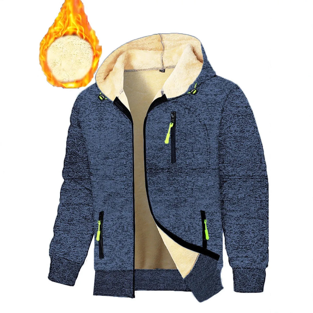 Thickened men's sports fitness casual jacquard hooded jacket in solid colour with loose cardigan style