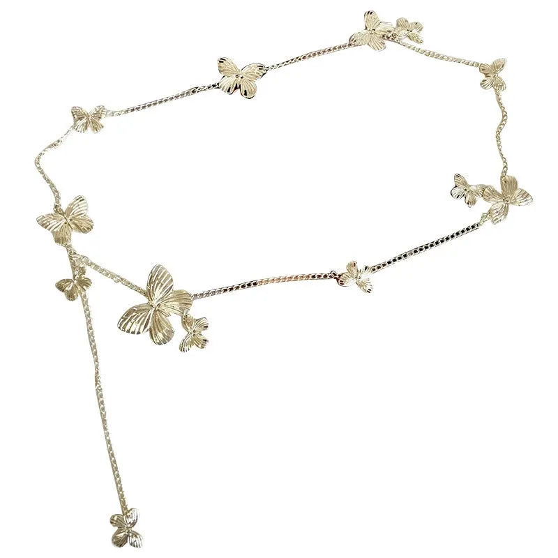 Gold and silver alloy waist chain with butterfly design measuring 104cm length
