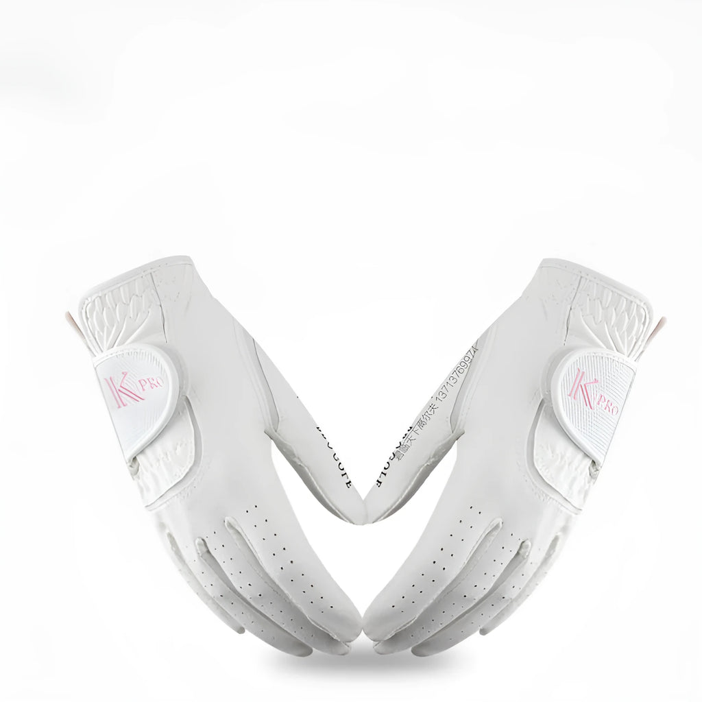 Pair of women's microfiber golf gloves with anti-skid grip, sizes 17-22, styles A B C