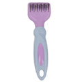 Pink dog comb with stainless steel blade and massage nodules for pet grooming.