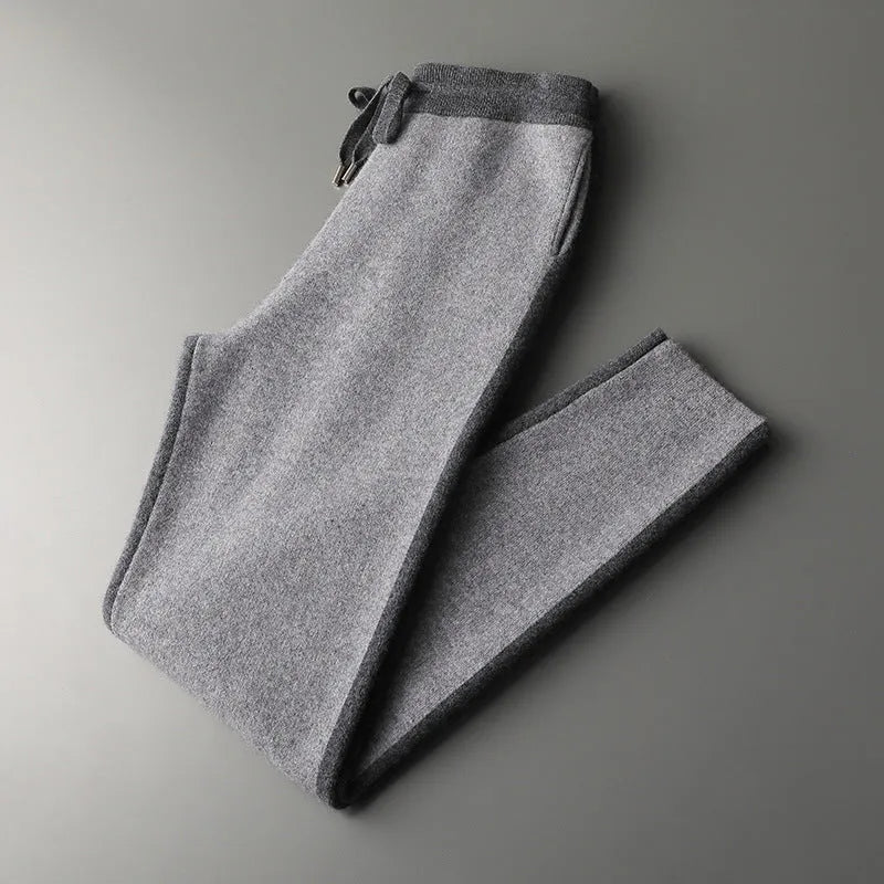 Men's thickened cashmere blend half turtleneck zipper cardigan suit in navy grey and camel winter leisure set