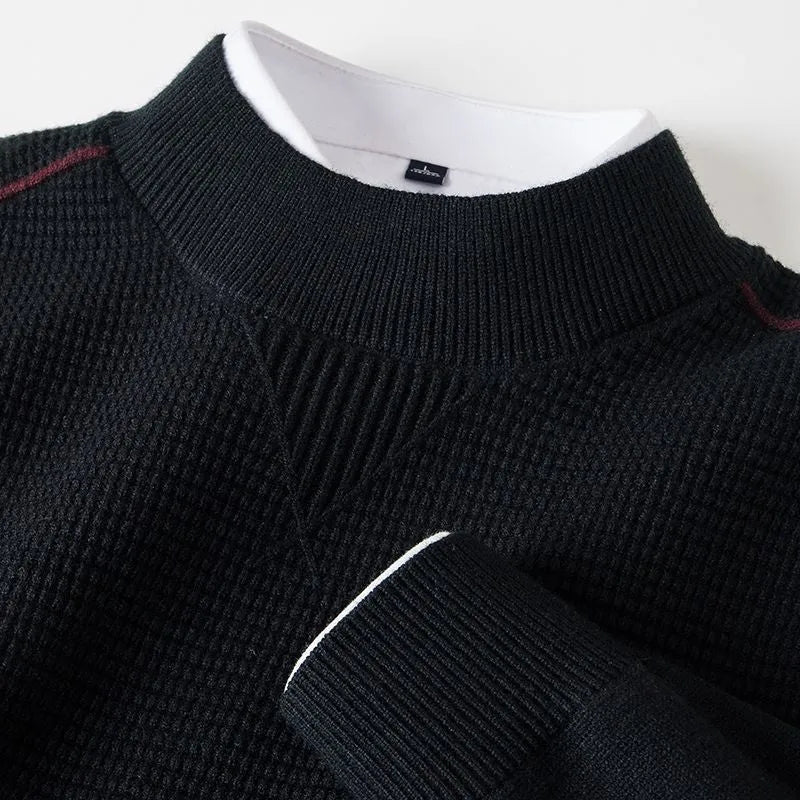 Men's wavy pattern stand collar pullover jacket in polo cotton lay flat