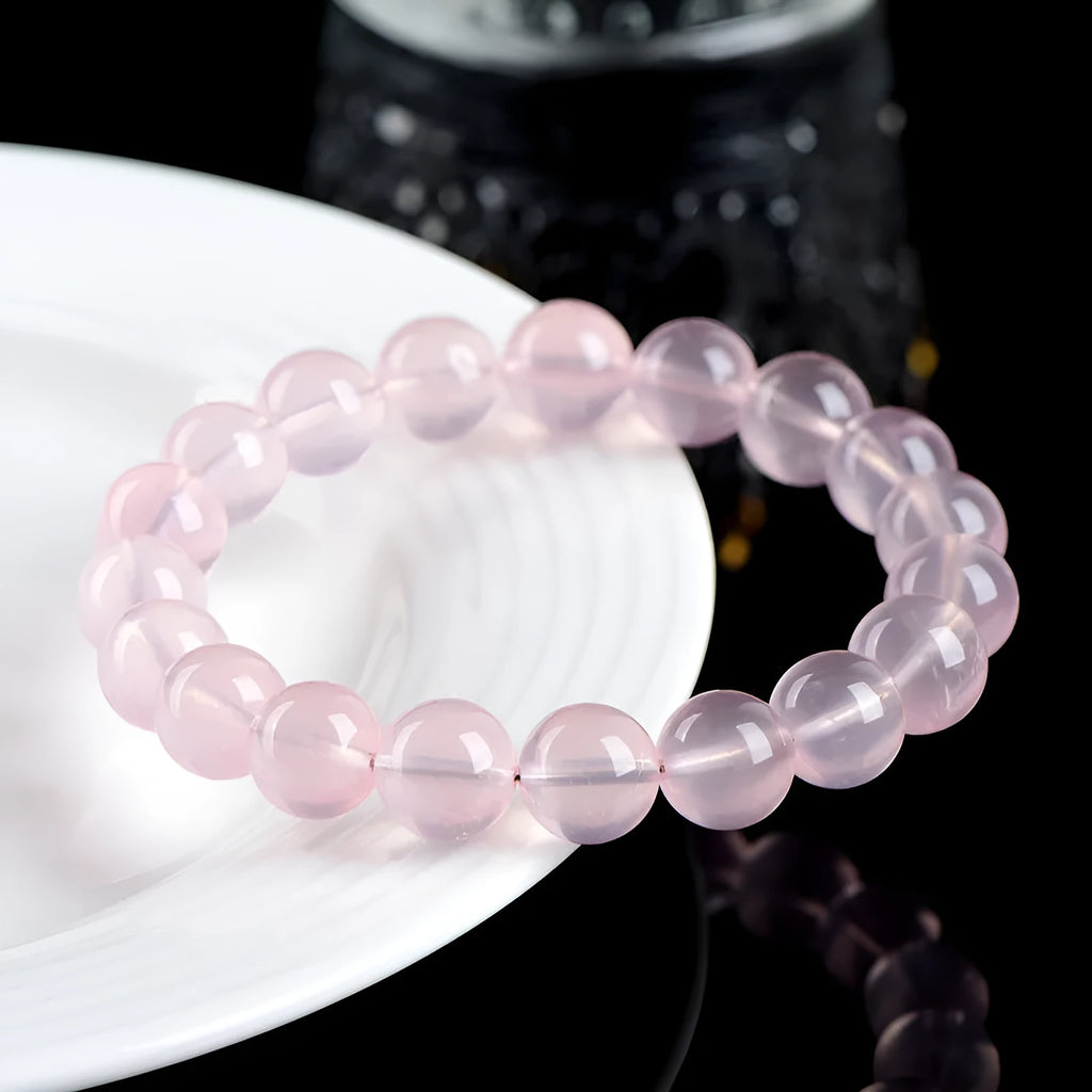 Natural starlight crystal round beads women's bracelet in polished pink crystal with multiple sizing options