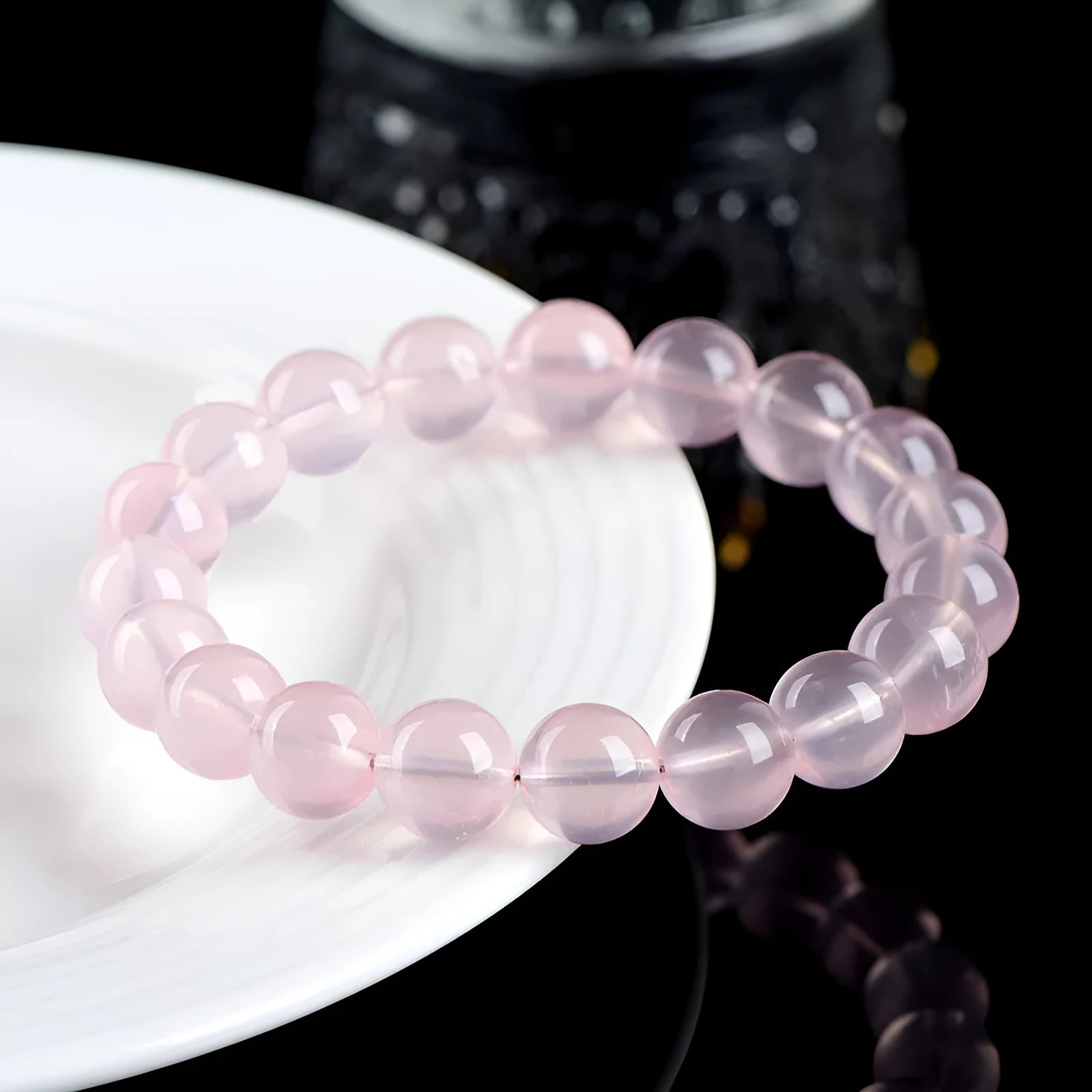 Natural starlight crystal round beads women's bracelet in polished pink crystal with multiple sizing options