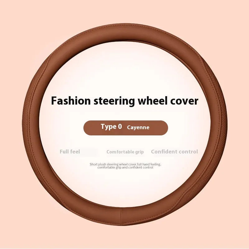 Leather steering wheel cover in navy blue for 38cm car steering wheel