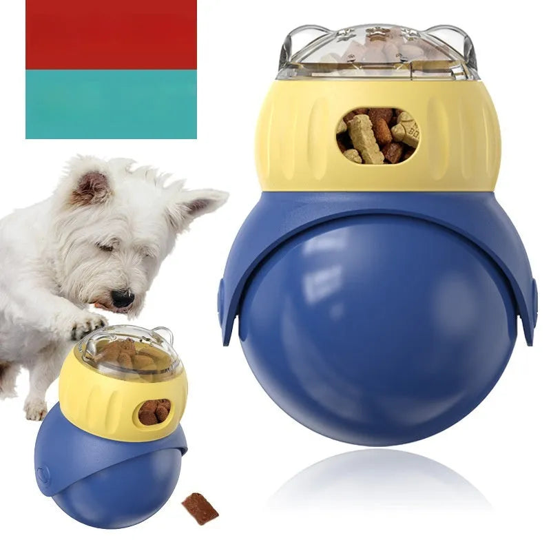 Owl-shaped plastic self-service food leakage puzzle cat toy feeder in Morandi yellow and blue colour options
