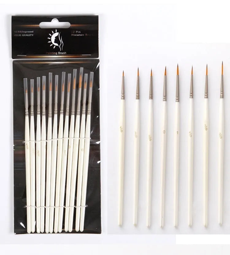 A 12-piece set of Pearl White artist brushes with a solid wood pen holder.