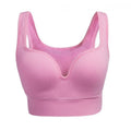 Women's reinforced shockproof sports bra with moulded cup and double straps in pink.