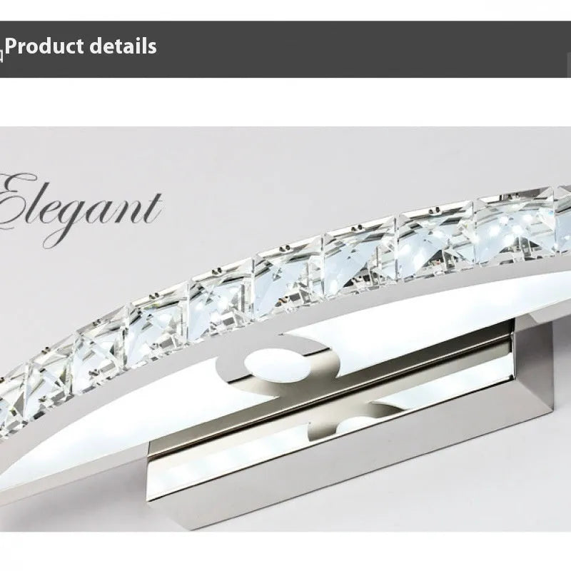 LED wall lamp with crystal face mask and stainless steel body, 44cm arc transparent crystal option