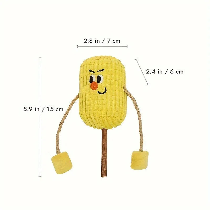 Natural polio wood corn cob shaped cat chew toy with catnip for dental cleaning on a plain background.