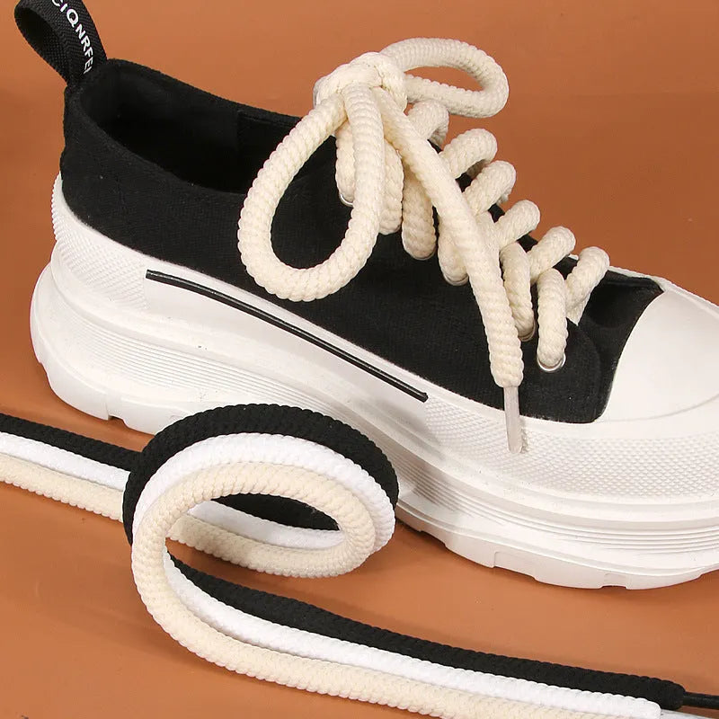 10mm round woven shoelaces for bread shoes in white, beige and black colours