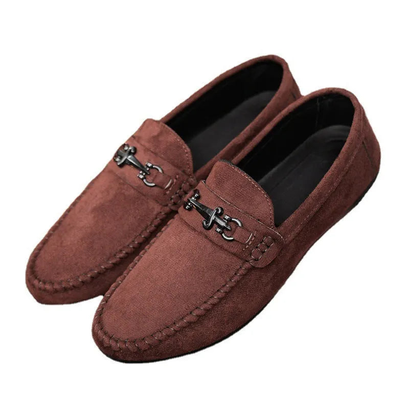 Men's waterproof slip-on loafers in black and brown with artificial PU leather uppers and rubber soles