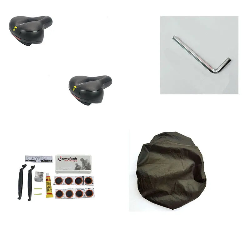 Bicycle cushion with PU leather cover, waterproof protection, wrench tool, and tire patch kit