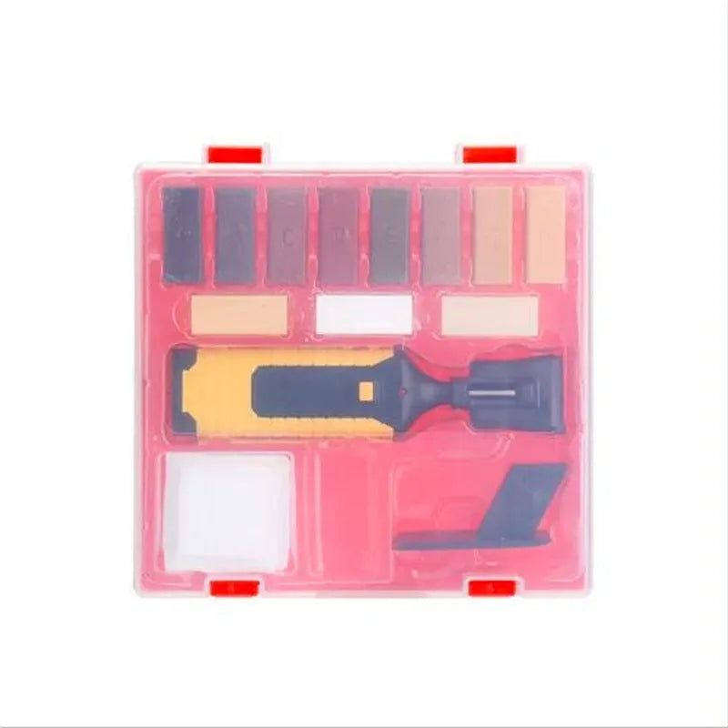 Floor tile repair tool set with wax blocks and red or yellow handle option