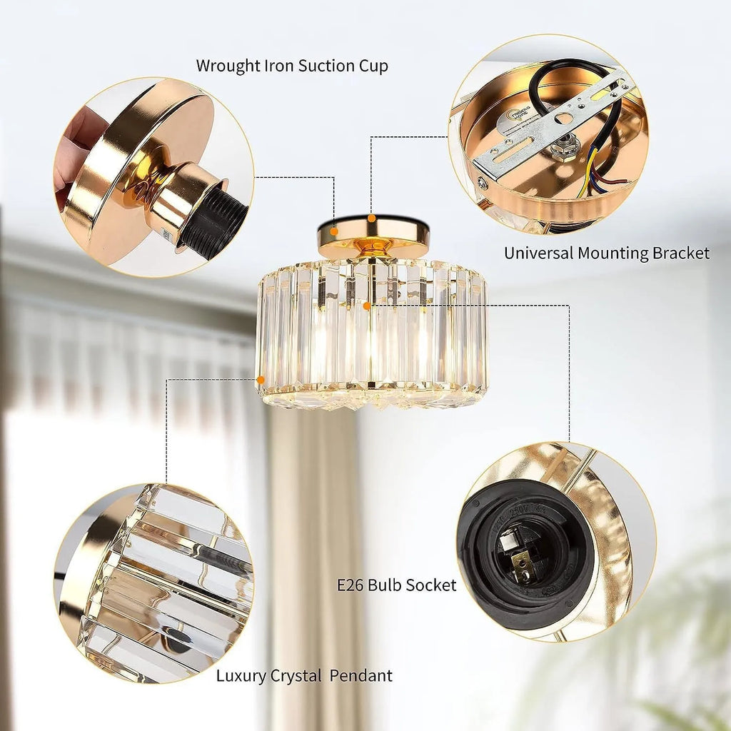 Milky white crystal ceiling light with gold finish for bedroom, 110–220V, E26 option