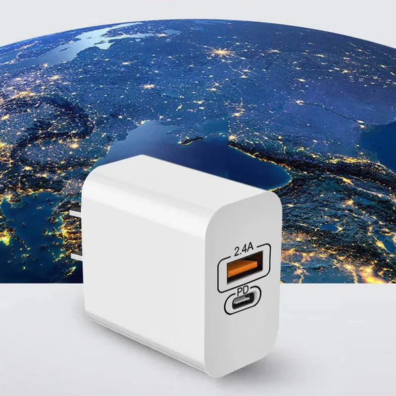USB travel charger with bare metal finish showing multiple plug options for international use
