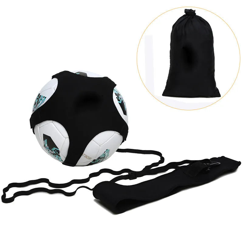Black football training juggling belt made from diving suit fabric, shown at its full 2-metre length.