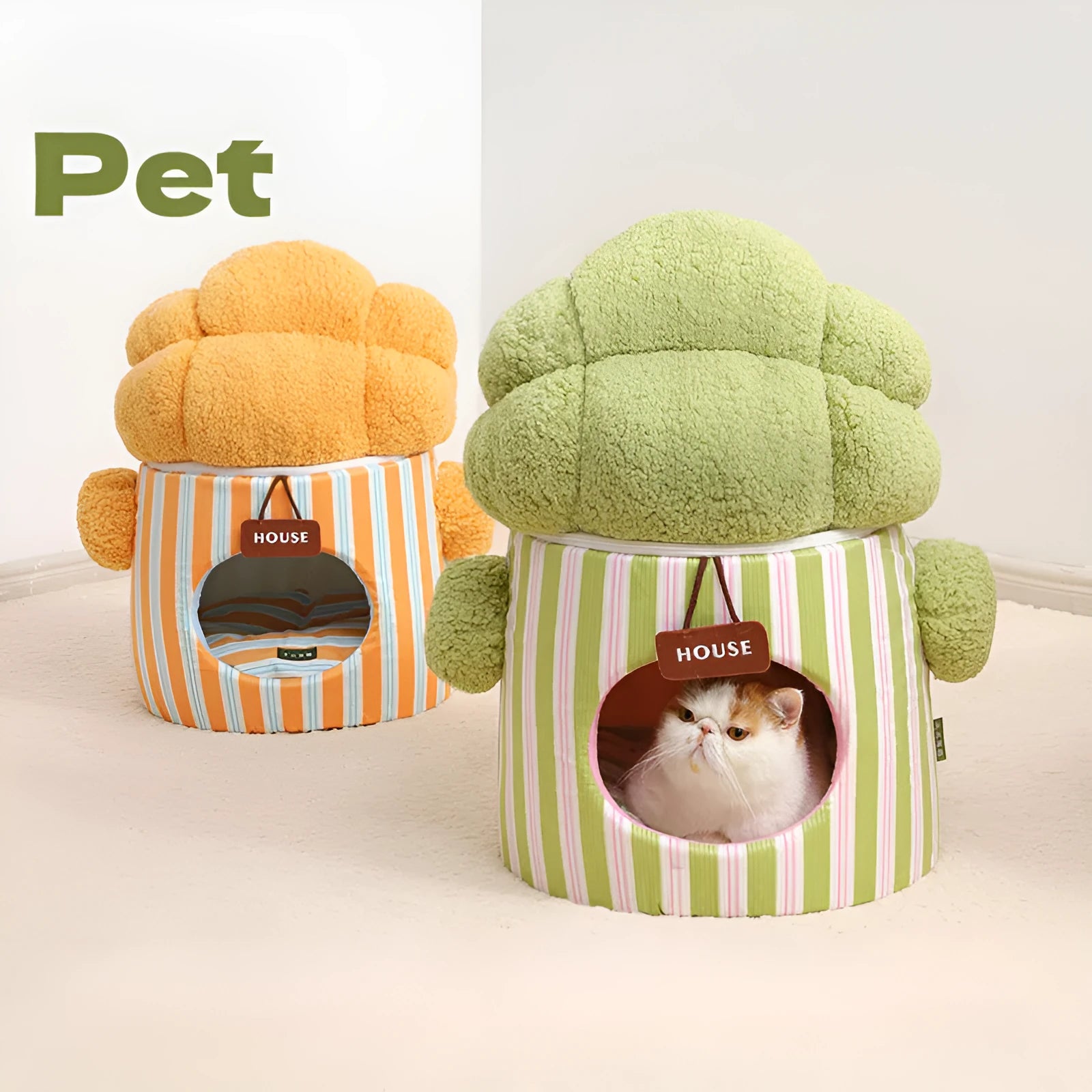 Green enclosed small dog and cat house with cauliflower tree hole nest design