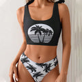 Women's coconut print bikini swimsuit with lace-up top and matching trousers