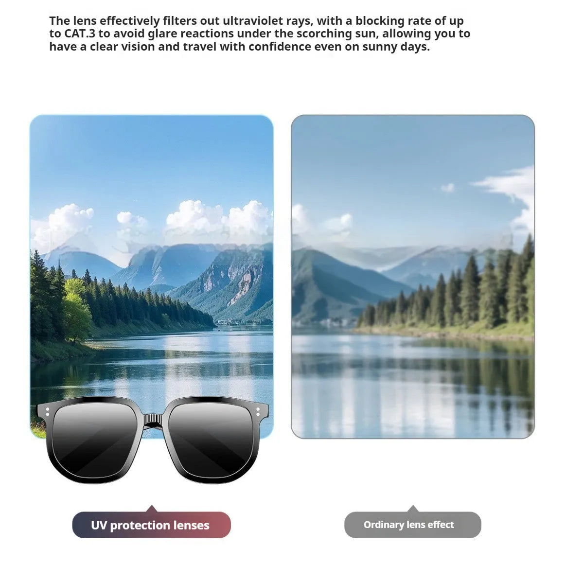 Black PC frame smart glasses with Bluetooth audio call functionality and anti-blue light lenses