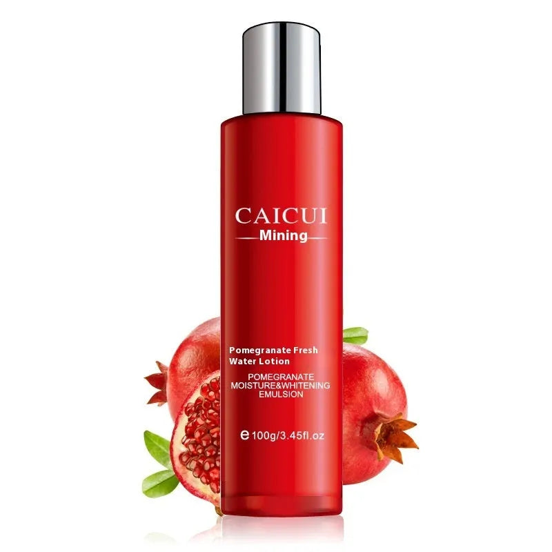 Pomegranate skin care set with four products in red packaging for moisturising and oil control