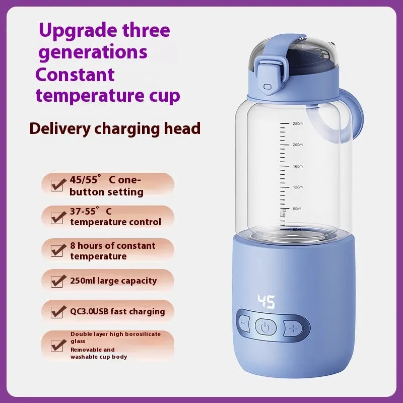 Wireless portable baby milk mixer with glass thermostatic cup 86x210mm in white