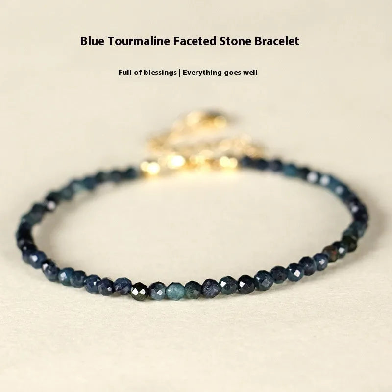 Blue tourmaline beaded bracelet with 3mm gemstone beads and spacer detailing