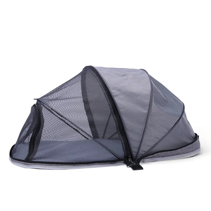 Pet folding tent in black or blue half mesh design for cat travel and indoor use