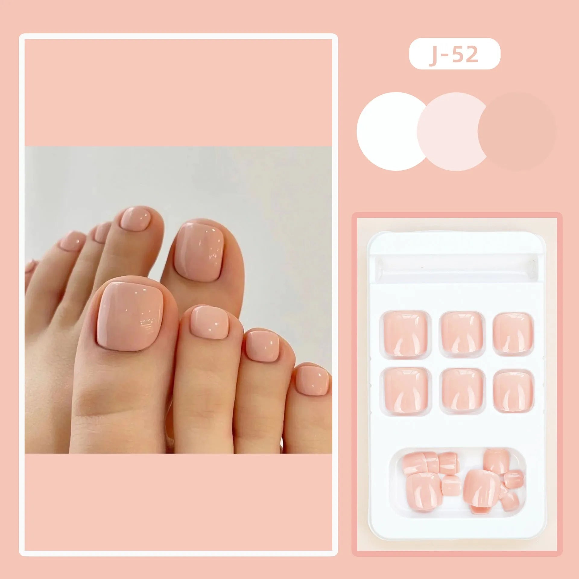 J-52 skin colour plastic toe nail stickers with glue for application.