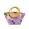 Cotton linen cylinder bag with sequin embroidery in lavender