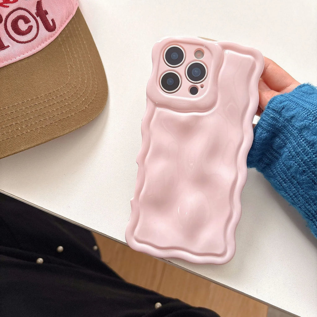 Simple solid colour water ripple TPU phone case with meteorite finish for iPhone in cream white