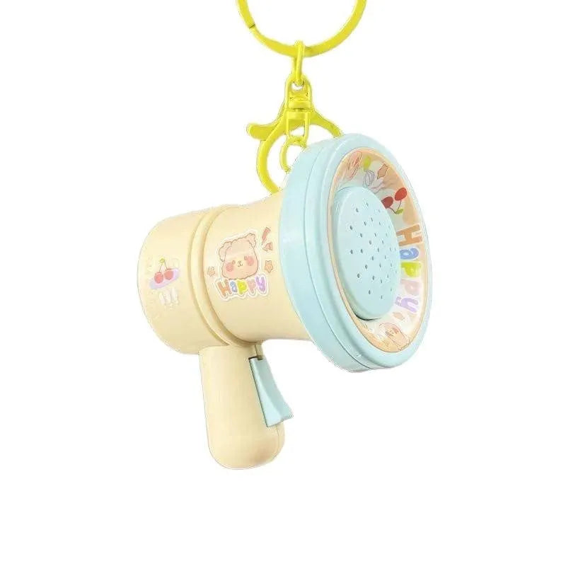 Green and yellow cartoon recording horn plastic keychain ornament with cute style design