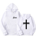 Believe Cross printed men's pullover hoodie with drawstring hood, polyester, black grey white navy blue
