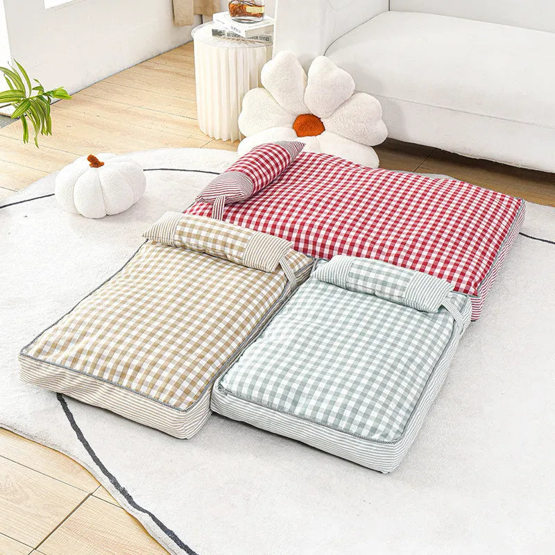Thickened pet nest dog cushion in green with removable cover, 65x45x8cm size S