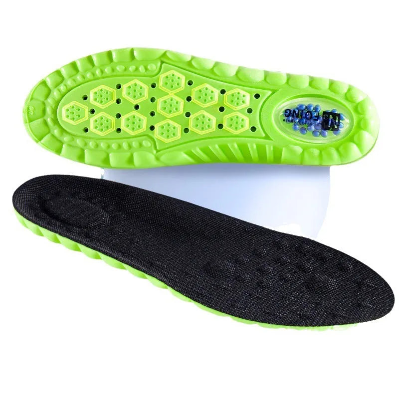 Green PU sports insoles with air cushion shock absorption and thickened massage design